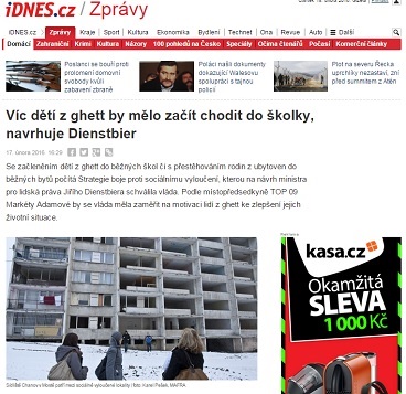 IDNES.cz: Víc dětí z ghett by mělo začít chodit do školky, navrhuje Dienstbier