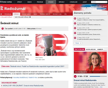 ČRo - Radiožurnál - pořad Šedesát minut