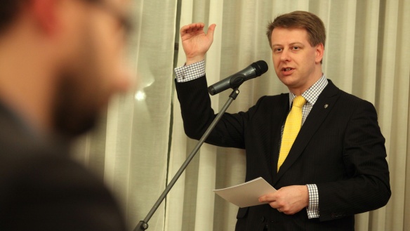 Státní tajemník pro evropské záležitosti Tomáš Prouza zaštítil projekt pro mladé inovátory, 13. listopadu 2014.
