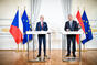Austrian Federal Chancellor Karl Nehammer and Czech Prime Minister Petr Fiala at a press conference after the meeting, 4 December 2023.