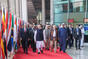 Guests of the Vibrant Gujarat Global Summit arrive together at the conference hall, 10 January 2024.