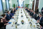 Czech and French delegations led by Prime Minister Petr Fiala and President Emmanuel Macron meet in the Hall of Delegates, 5 March 2024.