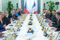 Czech and French delegations led by Prime Minister Petr Fiala and President Emmanuel Macron meet in the Hall of Delegates, 5 March 2024.