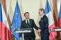 Press conference between Czech Prime Minister Petr Fiala and French President Emmanuel Macron at the Straka Academy, 5 March 2024.