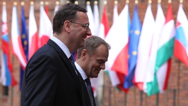 Premier Nečas and his Polish counterpart Donald Tusk before a V4 summit held in Warsaw on 16 June 2013 