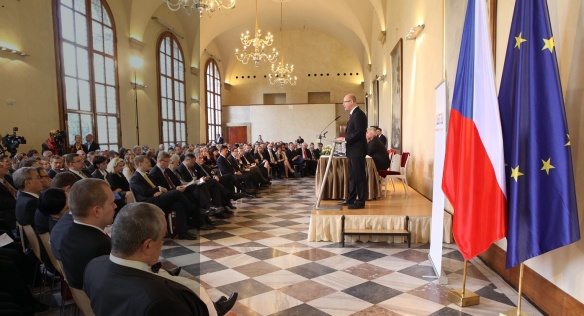 Premiér Bohuslav Sobotka na konferenci k 10. výročí členství v EU na Pražském hradě, 11. dubna 2014