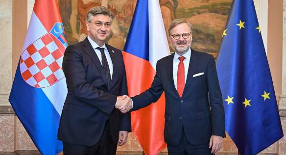 Joint photo of Prime Ministers of the Czech Republic and Croatia, Petr Fiala Andrej Plenković, 7 July 2022.