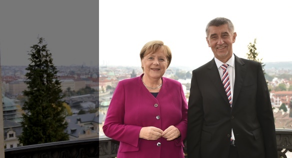 Angela Merkel and Andrej Babiš on the balcony of Kramář's villa, 26 October 2018.
