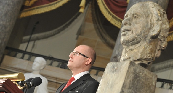 Předseda vlády ČR B. Sobotka se zúčastnil odhalení busty V. Havla v americkém Kongresu, 19. listopadu 2014.