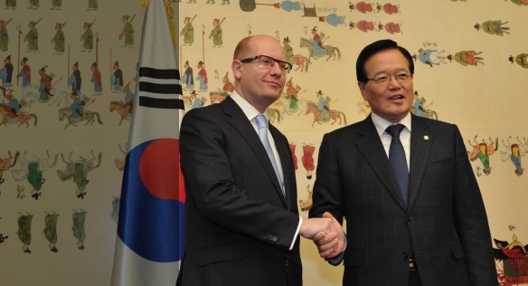 Prime Minister Bohuslav Sobotka held talks with the speaker of the National Assembly of the Republic of Korea, Chung Ui-hwa, 25 February 2015.