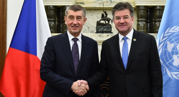 Premier Babiš met with the President of the UN General Assembly Lajčák at the Kramář Villa, 26 March 2018.