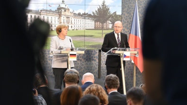 Tisková konference za účasti předsedy vlády ČR Bohuslava Sobotky a německé kancléřky Angely Merkelové, 25. srpna 2016.