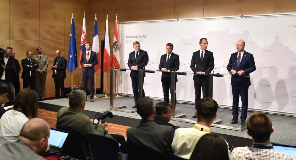 The press conference after the meeting of the prime ministers and French President, 23 August 2017.
