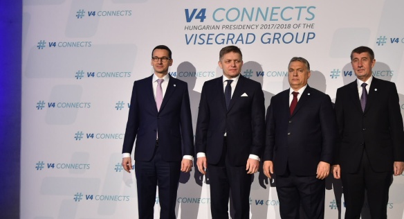 Family photo of the prime ministers of the V4 countries, 26 January 2018.