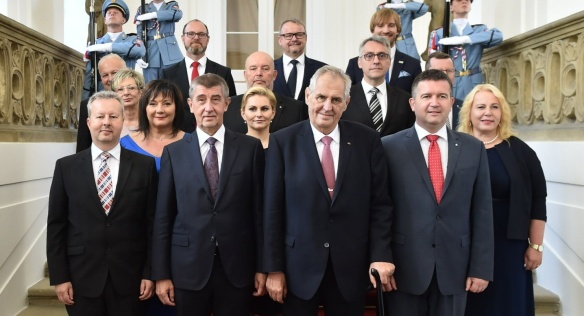 The new government of Andrej Babiš with President Miloš Zeman after the appointment at the Prague Castle, 27 June 2018.