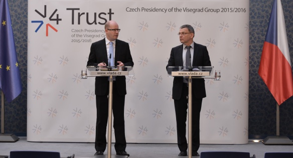 Tisková konference k představení priorit předsednictví V4, 1. července 2015.