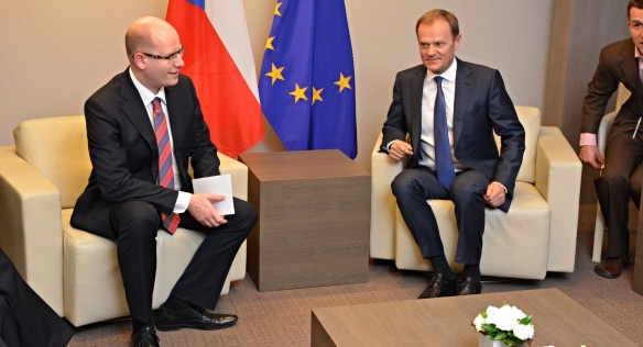 Premiér Bohuslav Sobotka jednal s předsedou Evropské rady Donaldem Tuskem, 18. března 2015.