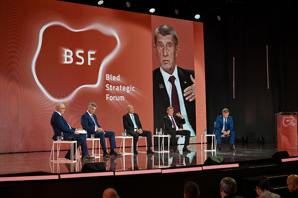 Prime Minister Andrej Babiš speaking at the prime ministers' panel of the Bled Strategic Forum, August 31, 2026.