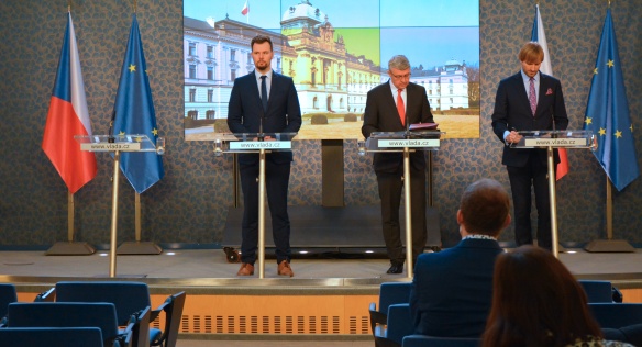 Na tiskové konferenci po jednání vlády seznámil novináře s klíčovými body vicepremiér Karel Havlíček, 27. ledna 2020.