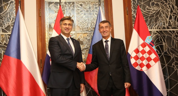 Czech Prime Minister Andrej Babiš greets  Prime Minister of the Republic of Croatia Andrej Plenković, 4 November 2019.