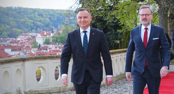 Premiér Fiala přijal v Kramářově vile polského prezidenta Andrzeje Dudu