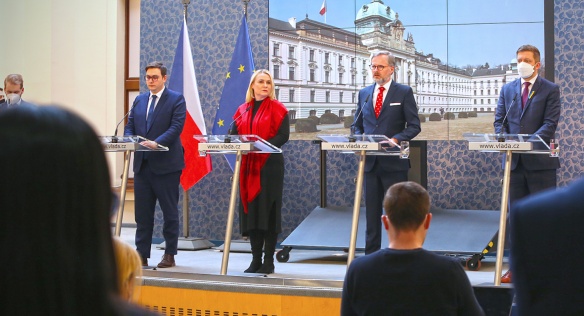 Tisková konference po mimořádném jednání Bezpečnostní rady státu po napadení Ukrajiny Ruskou federací, 24. února 2022.