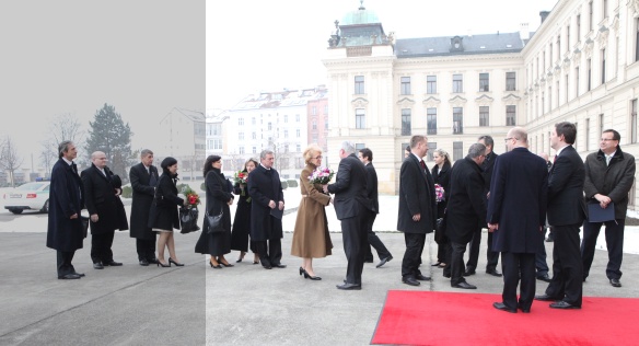 Jiří Rusnok received the new prime minister and the ministers of his Cabinet at the Office of the Government on 29 January 2014.