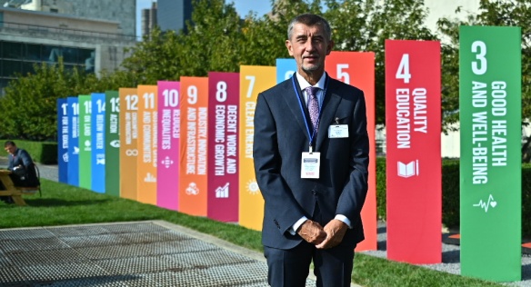 Premiér Andrej Babiš připomněl delegátům Valného shromáždění OSN také seznam závazků v oblasti udržitelného rozvoje, 26. září 2019.