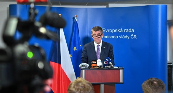Prime Minister Andrej Babiš at a press conference summarizing the results of the European Council summit, 18 October 2019.