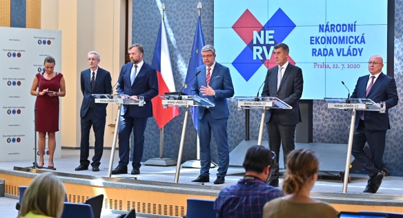 Na tiskové konferenci Národní ekonomické rady vlády byla představena dosavadní i budoucí činnost tohoto poradního orgánu vlády, 22. července 2020.