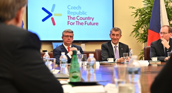Andrej Babiš a Karel Havlíček v Americké obchodní komoře, 6. března 2019.