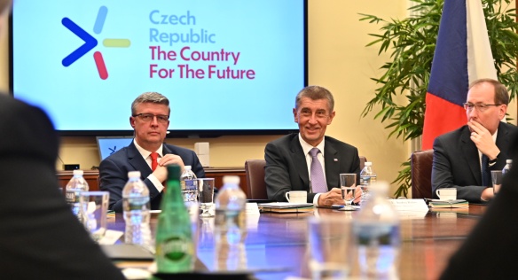Andrej Babiš a Karel Havlíček v Americké obchodní komoře, 6. března 2019.