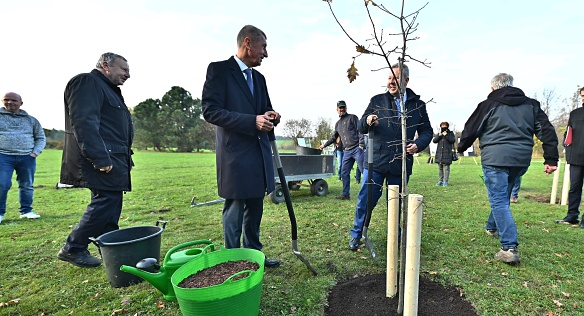 Premiér Babiš v Průhonicích otevřel Stezku sucha, která pomáhá najít správné stromy do vyprahlých měst