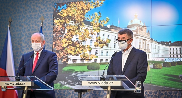Tisková konference po mimořádném jednání vlády, 27. října 2020.