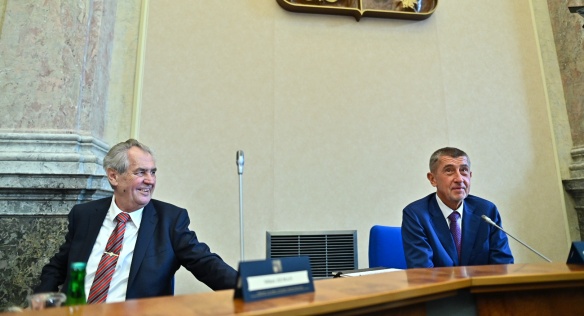 Prezident Miloš Zeman a premiér Andrej Babiš ve Strakově akademii při projednávání návrhu státního rozpočtu na rok 2020, 16. září 2019.