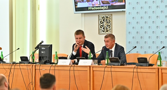 Prime Minister Andrej Babiš and Minister of Foreign Affairs Tomáš Petříček at the meeting of ambassadors in the Czernin Palace, 26 August 2019.