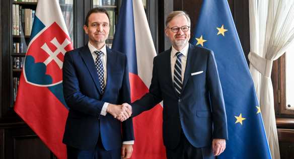 Prime Ministers of the Czech Republic and Slovakia Petr Fiala and Ľudovít Ódor,  4 July 2023.