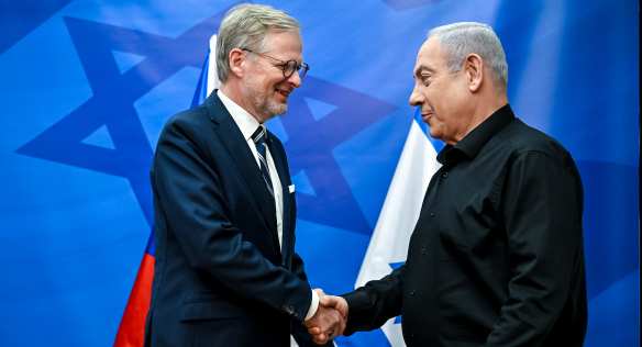 Český premiér Petr Fiala s izraelským předsedou vlády Benjaminem Netanjahuem, 25. října 2023.