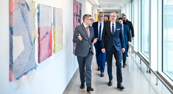 Premiér Petr Fiala v projevu na slavnostním zahájení staveb připomněl investice do rozvoje péče pro onkologicky nemocné pacienty, 15. ledna 2024.
