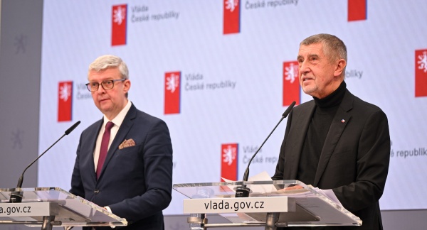 Premiér Andrej Babiš na tiskové konferenci shrnul hlavní body zasedání vlády, 12. ledna 2026.