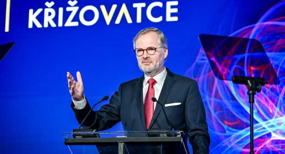 Předseda vlády Petr Fiala vystoupil na konferenci Česko na křižovatce, 1. září 2023.