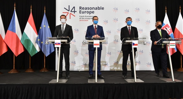Jednání představitelů zemí V4 v Lednici mělo dvě hlavní témata: dopady koronavirové krize a víceletý finanční rámec EU, 11. června 2020.