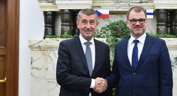 Andrej Babiš s finským premiérem Juhou Sipilou v Kramářově vile, 16. prosince 2018.