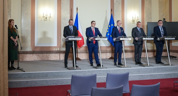 Premiér Petr Fiala na tiskové konferenci po jednání vlády shrnul nejdůležitější body programu, 6. března 2024.