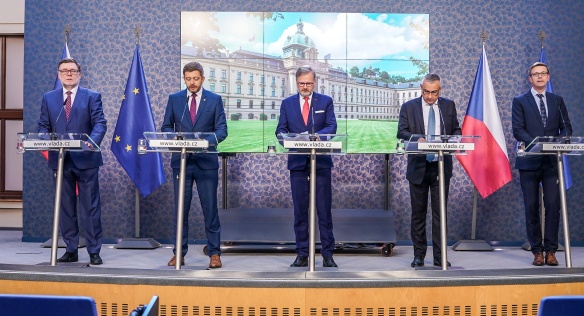 Na tiskové konferenci členové vlády shrnuli hlavní body posledního jednání kabinetu před vládními prázdninami, 27. července 2022.