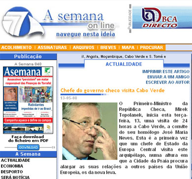 Capwerdský zpravodajský web píše o premiérovi M. Topolánkovi