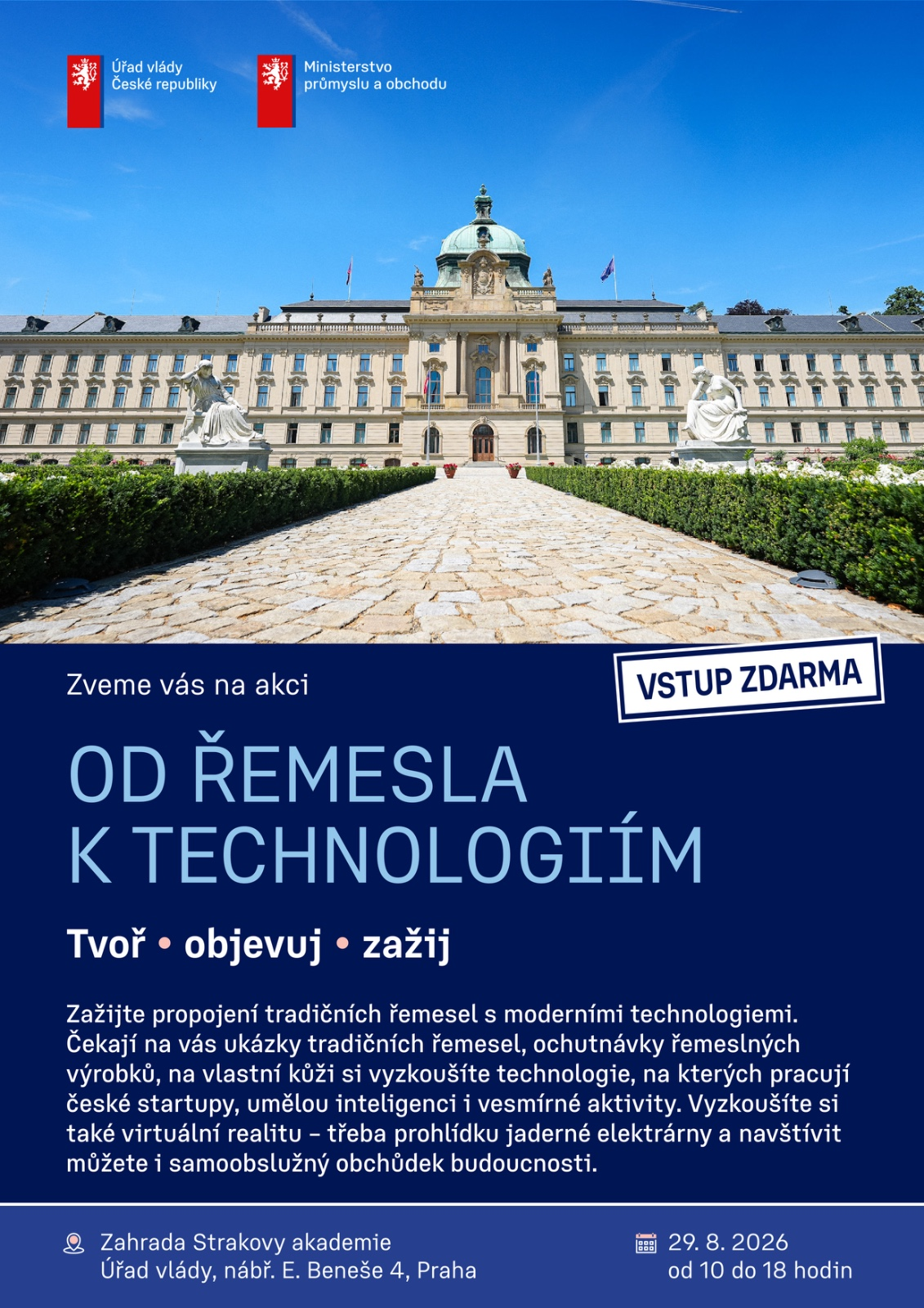 29. srpna 2026: Úřad vlády a Ministerstvo průmyslu a obchodu zvou veřejnost na akci Od řemesla k technologiím