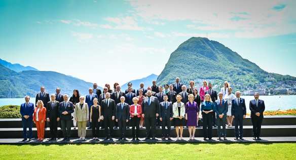 A joint photo of the participants of the Conference on the Reconstruction of Ukraine, 4 July 2022.