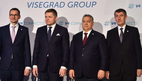 Family photo of the prime ministers of the V4 countries, 26 January 2018.