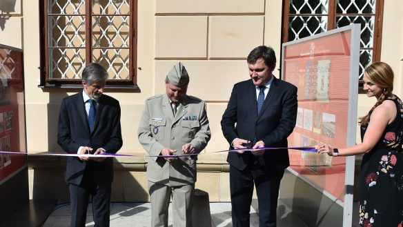 Zahájení výstavy Pod sokolskými prapory u Lichtenštejnského paláce, 26. června 2018.